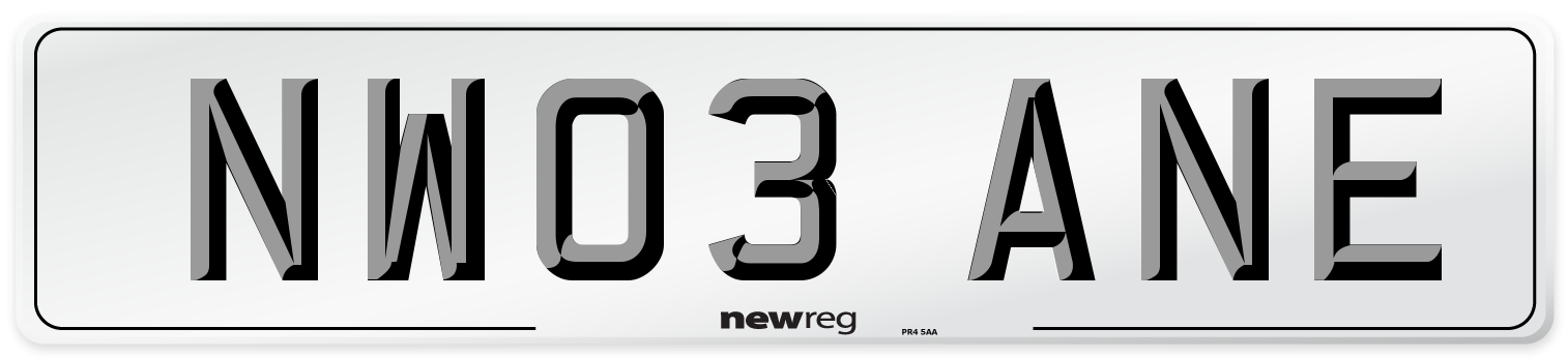 NW03 ANE Number Plate from New Reg